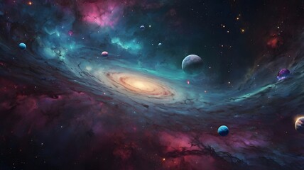 fantasy colorful galaxy with beautiful planets generative ai