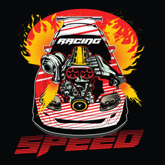 Racing car design with fire engine illustration