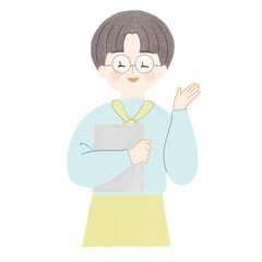 アドバイスをする眼鏡をかけた女性