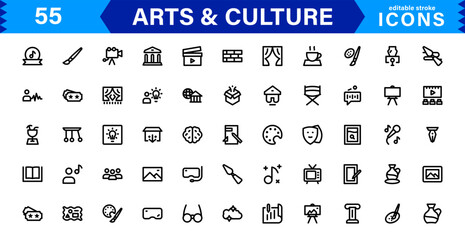 Art and Culture Icons. High-Quality Line and Outline Vector Illustrations for Heritage, Performance, Music, UI/UX, and Digital Design Needs