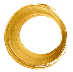 Golden brushstroke circle round frame png clipart cutout transparent isolated. A golden brushstroke circle, reminiscent of the japanese enso symbol, floating in the void of a black background,