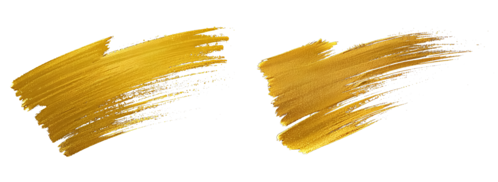 Golden brushstroke png clipart cutout transparent isolate. A Dynamic Golden Brushstroke showcasing the fluidity and texture of the metallic paint as it curves and swirls across the dark surface.