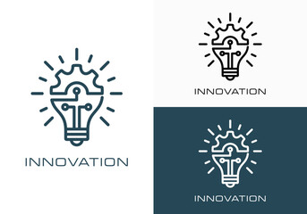 innovation icon design logo. Light bulb and gears inside. inspiration icon in simple design line style. innovation symbol. simple innovation logo vector illustration