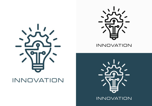 innovation icon design logo. Light bulb and gears inside. inspiration icon in simple design line style. innovation symbol. simple innovation logo vector illustration