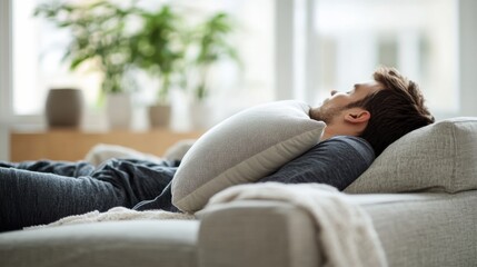 Chronic back pain relief through rest and recovery in a comfortable living room. Featuring relaxation and healing