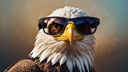 portrait of trendy eagle bird in sunglasses generative ai