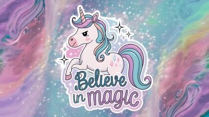 Obraz premium Magical Unicorn Design – Kawaii Fantasy Sticker