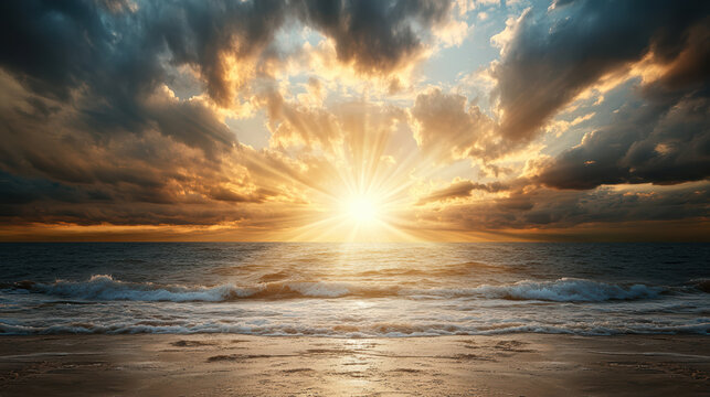 bright sunrise over vast ocean, symbolizing new beginnings and hope