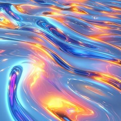 Fototapeta premium Abstract Liquid Metal Texture Swirling Blue Orange and Pink Iridescent Waves