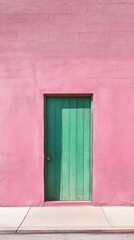 Large pink wall featuring a single vibrant green door at the center.