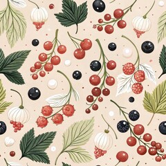 Vibrant fruits and leaves pattern nature-inspired design digital art warm tones close-up decorative concept