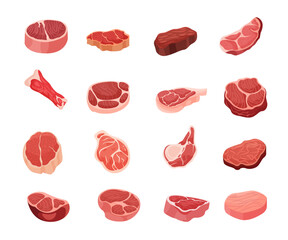 Vector Hand Drawn Set of Fresh Meat Illustration. Premium Cuts for Culinary Art.