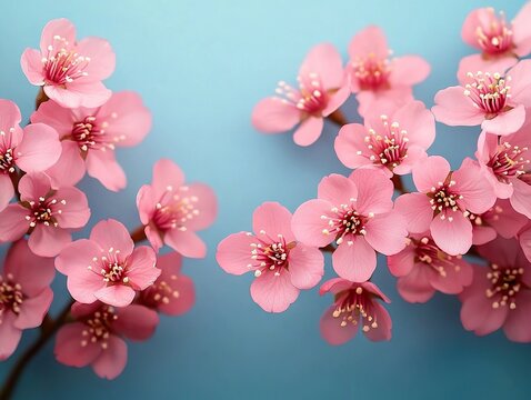Cherry blossom blooming nature scene floral arrangement calm environment top-down view spring concept
