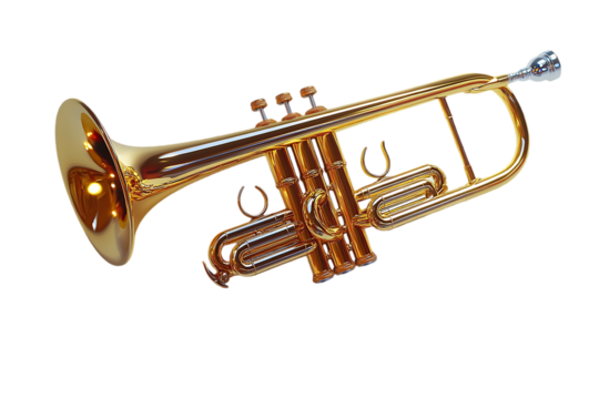 Golden trumpet isolated on black background