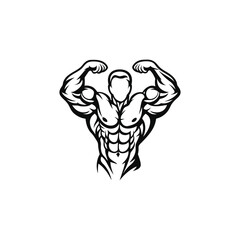 Stylized muscular man flexing his muscles, showcasing strength and power in a bold design