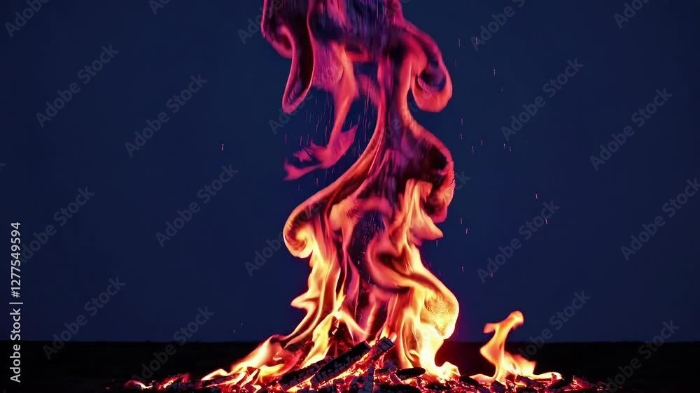 Poster mesmerizing flames with swirling patterns against a dark night sky. fire and energy concept