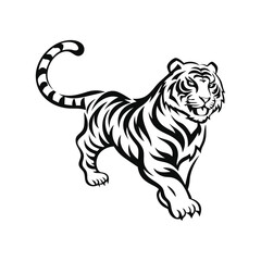 Obraz premium Strong and fierce cartoon tiger character showing muscle power in an aggressive and bold pose