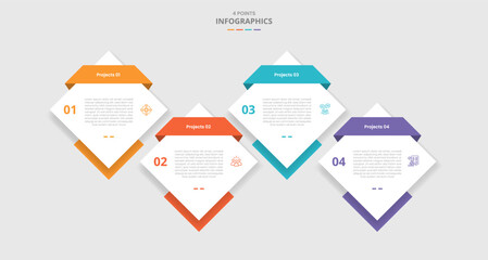 4 points template comparison concept for infographic with diamond shape up and down on horizontal direction with drop shadow style with two point list information