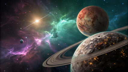 Cosmic Symphony: Planets and Nebulae in a Starry Expanse.