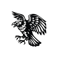 Fototapeta premium Stylized crow in mid-flight with detailed feathers and bold, striking design