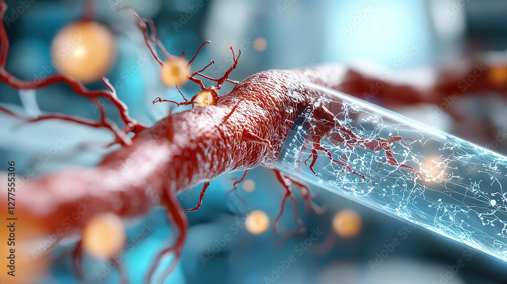 Poster detailed image of ai powered blood vessel scanner shows real time circulation analysis, highlighting