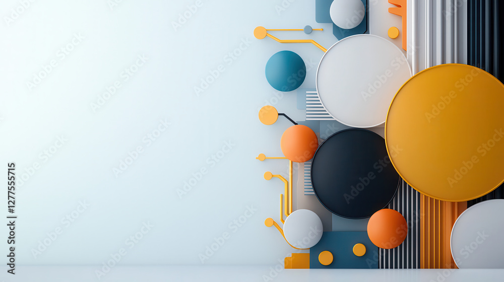 Aufkleber modern abstract design featuring colorful geometric shapes and lines on light background, creating dynamic and artistic composition