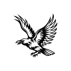 Fototapeta premium Stylized crow in mid-flight with detailed feathers and bold, striking design