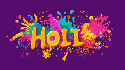 Holi illustration festival of colours, color splash on dark background. Banner design for Holi festival of Hinduism in India.