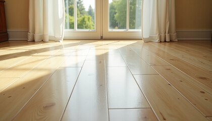 Fototapeta premium Sunlit Room with Gleaming Oiled Hardwood Floor