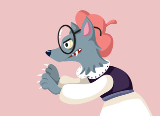 Deceitful Wolf Dressed in Granny Clothing Vector Concept Illustration. Cunning wolf dressed as a kindly old woman
