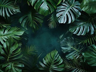 Lush green leaves surrounding still water nature scene aerial view tropical environment serenity concept