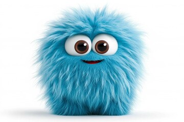 Fototapeta premium minimal photostock of a Cute blue furry monster 3D cartoon character , isolated on white background, , copy space, copy space for text,