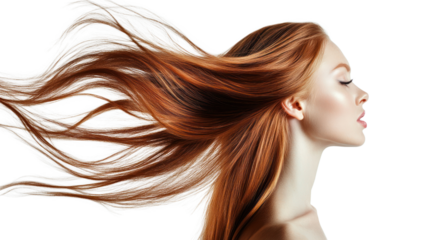 A beautiful young woman with flowing red hair, captured in a moment of elegance and grace, embodying confidence and freedom.