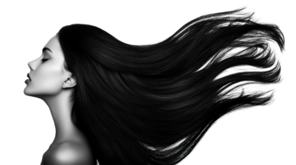 A captivating silhouette of a woman with long flowing hair, exuding elegance and grace. Ideal for beauty, fashion, and lifestyle themes.