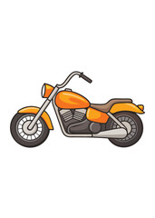 Cartoon motorcycle with a classic design, featuring bold orange color and stylish details