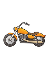 Cartoon motorcycle with a classic design, featuring bold orange color and stylish details