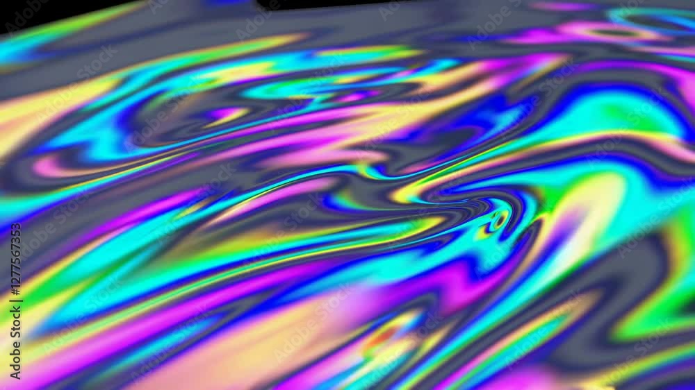 Poster colorful abstract wave pattern with neon hues on a glossy surface. futuristic and vibrant digital ar