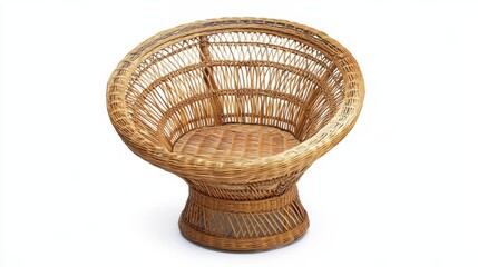 Classic Wicker Chair with Intricate Weaving Patterns on White Background