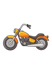 Cartoon motorcycle with a classic design, featuring bold orange color and stylish details