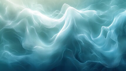 Ethereal waves of translucent blue fabric undulating softly in a serene, dreamlike atmosphere