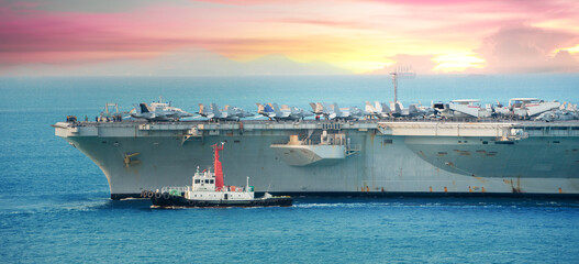 Nuclear war ship, Navy ship, Military navy. nuclear carrier running in the ocean. Military navy...