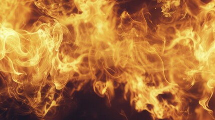 A vibrant display of flames, showcasing vivid orange and yellow hues swirling against a dark background, evoking heat and energy.