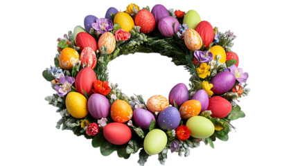 Colorful Easter egg wreath, decorative display