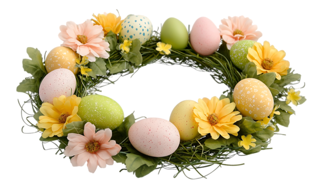 Easter eggs wreath, decorative flowers, spring, home decor, display
