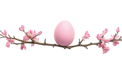 Pink egg balanced on cherry blossom branch