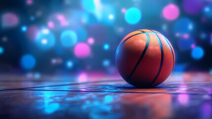 Artistic Close-up of a Basketball with Vibrant Lighting
