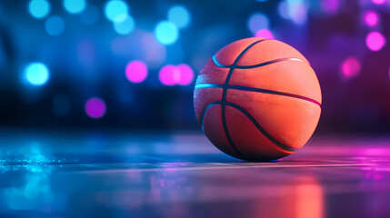 Vibrant Basketball Under Blue Lights