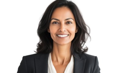 A confident businesswoman smiles warmly, showcasing professionalism and approachability. Ideal for corporate and leadership-themed projects.