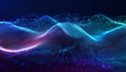 Abstract Digital Waveform with Neon Lights and Dark Background