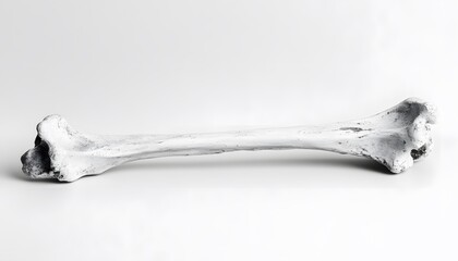 Bleached bone lies horizontally against a bright white background